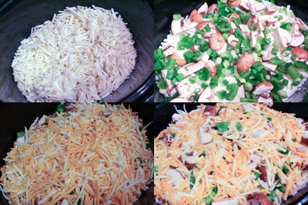 Vegetarian Crock Pot Breakfast Casserole process photo collage.
