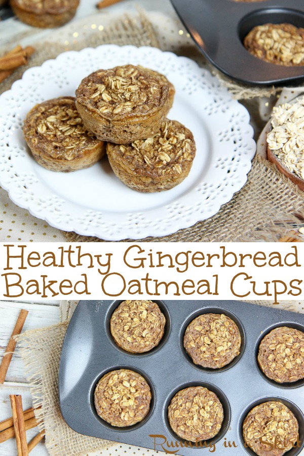 Gingerbread Healthy Baked Oatmeal Cups recipe - the best holiday breakfast muffins! An easy, tasty and clean portable breakfast. Vegetarian / Running in a Skirt #oatmeal #vegetarian #gingerbread #christmas #holiday #healthy #cleaneating #breakfast #recipe via @juliewunder