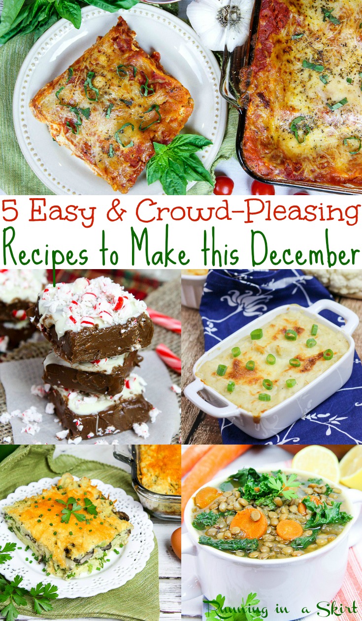 5 Easy & Healthy December Recipes - includes dinner, desserts and ideas for a crowd or families. All simple, vegetarian and perfect for meal planning on a budget.  Running in a Skirt #recipe #healthyliving #vegetarian #holiday #christmas #mealplanning #family via @juliewunder