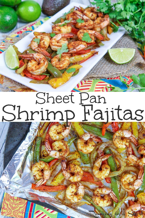 20 Minute Easy Sheet Pan Shrimp Fajitas recipe - a fast and healthy one pan meal. Has the best Mexican seasoning and then baked in the oven... use foil for no clean up. Clean eating, whole 30, paleo, gluten free. / Running in a Skirt #cleaneating #mexican #whole30 #paleo #glutenfree via @juliewunder