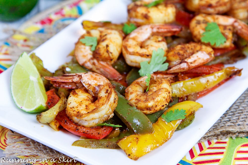 Close up of the Sheet Pan Shrimp Fajitas