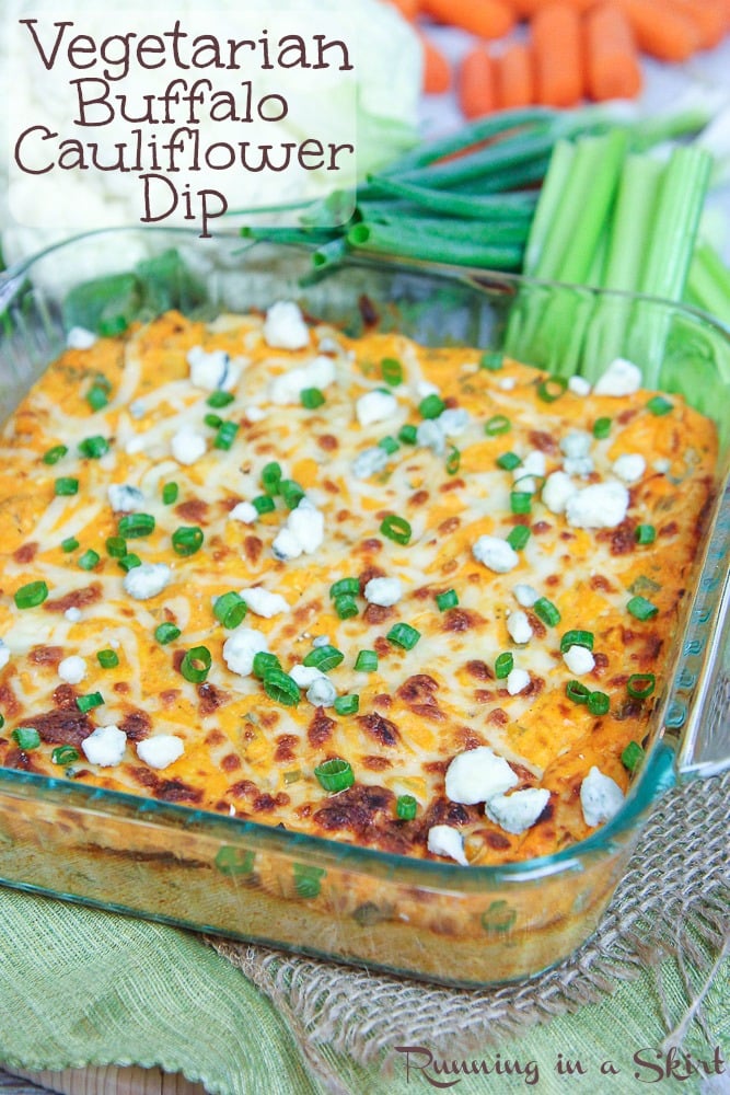 A glass pan of buffalo cauliflower dip.