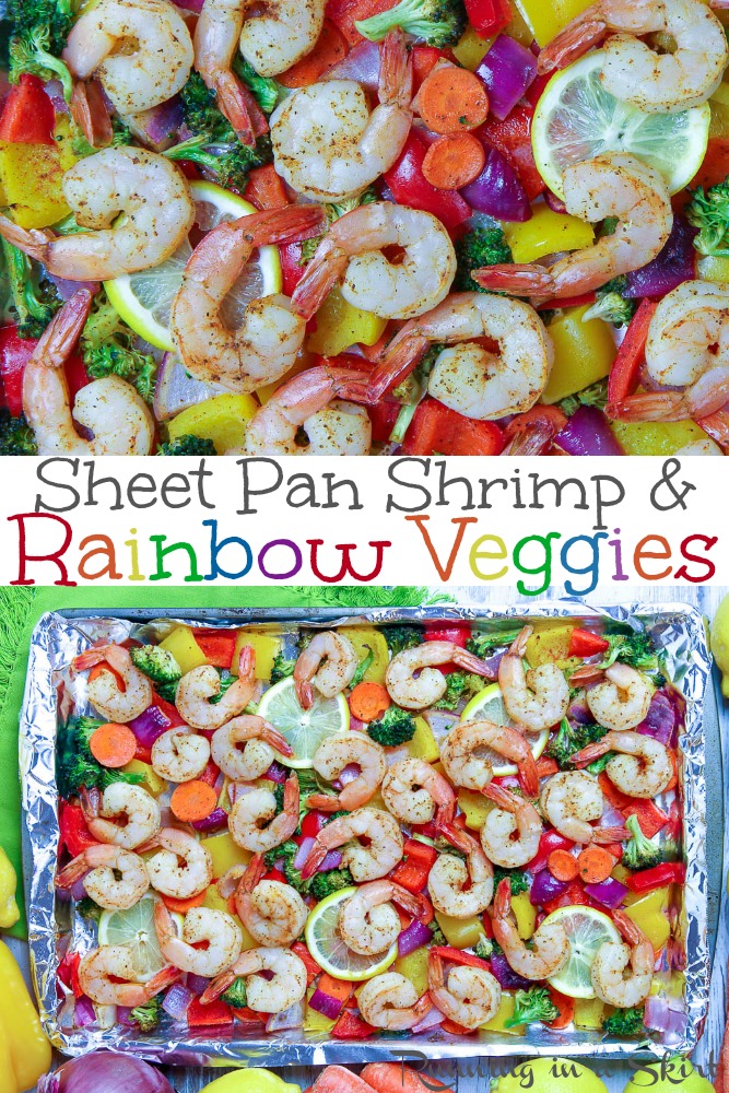 Easy Sheet Pan Shrimp and Veggies dinner recipe - with lemon and old bay! Packed with rainbow veggies like broccoli, carrot, bell pepper and onion. Low carb, Whole 30, gluten free, keto & pescatarian. / Running in a Skirt via @juliewunder