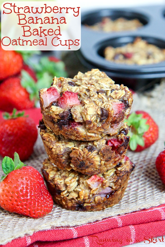 Strawberry Banana Baked Oatmeal Cups recipe