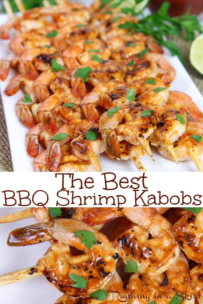 The Best BBQ Shrimp Kabobs on the grill! Includes a healthy and easy marinade with fresh lime and garlic.  This simple meal is the perfect summer dinner for families.  Pescatarian, Gluten-Free and Low Carb. #ThinkEasyDinners #BestMealsHappenAtHome #Publix  @Publix / Running in a Skirt via @juliewunder