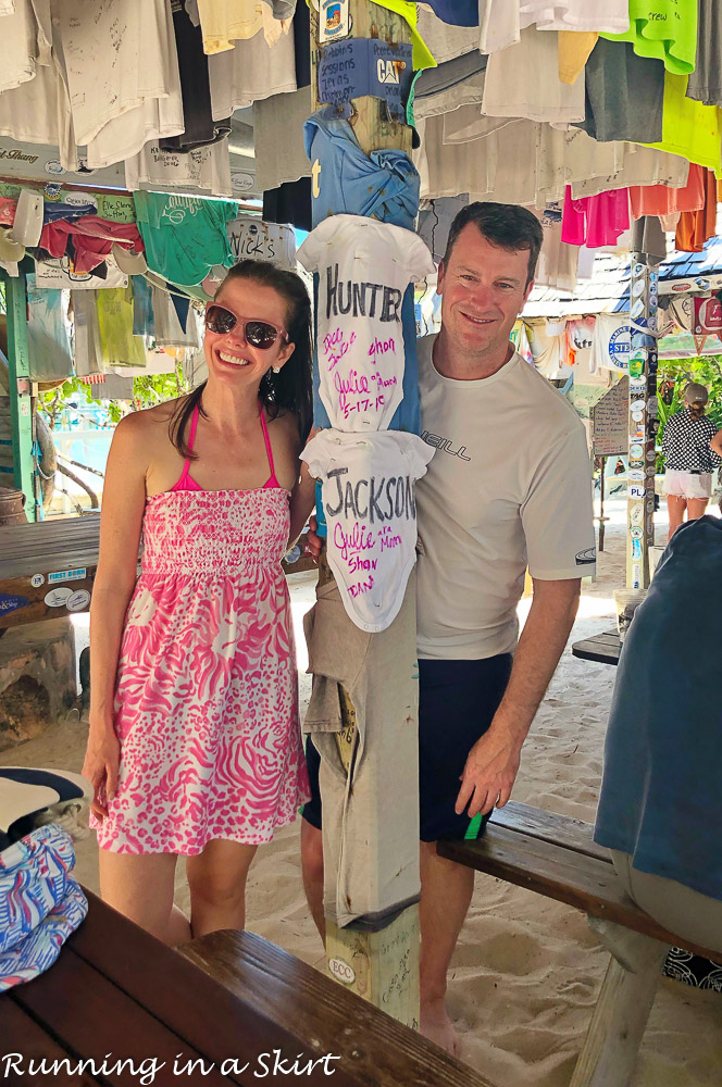 Shirts hanging from the wall at Pete's Pub near Elbow Cay in the Abacos.