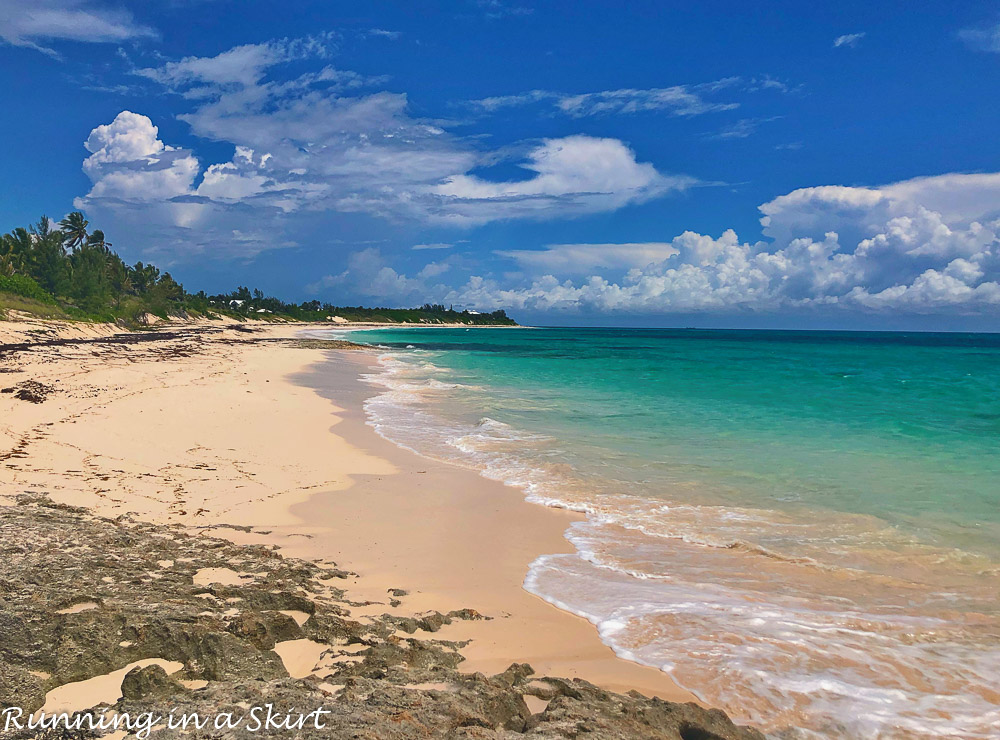 Pink sand beach on elbow cay at Hopetown Bahamas.