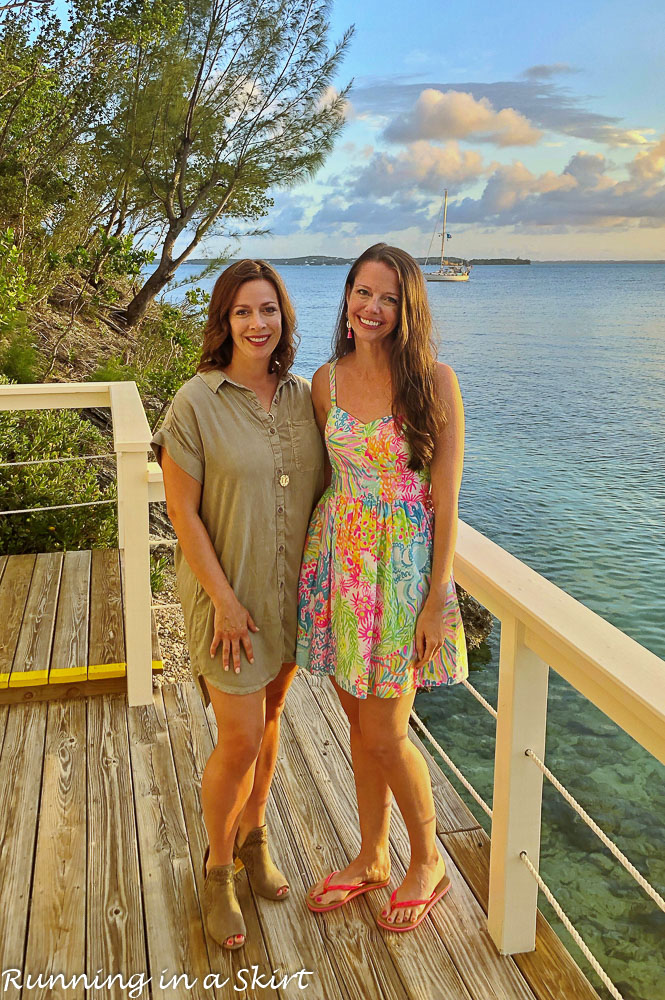 What to do in Hope Town Bahamas girls photo at sunset.