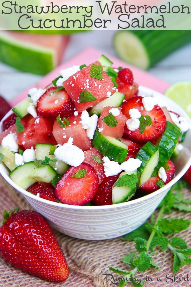 Cucumber Watermelon Strawberry Salad recipe via @juliewunder