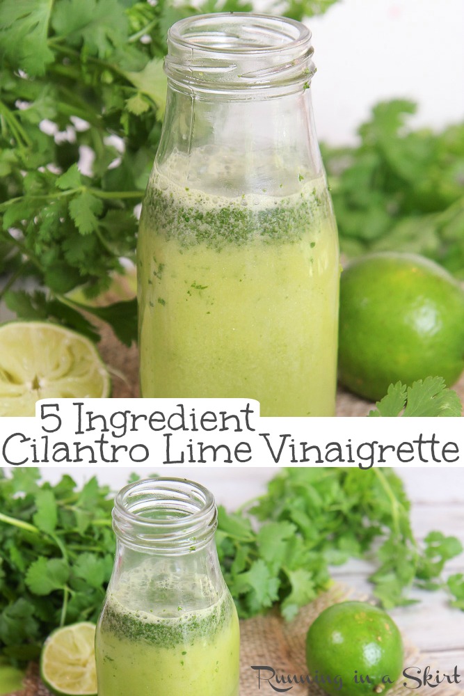 Healthy & Homemade Cilantro Lime Vinaigrette Dressing recipe - tasty recipe for any food like Tex Mex, Southwestern Salad, roasted shrimp, fish tacos or a quinoa bowl! Gluten free, keto, vegan, and whole 30 friendly. / Running in a Skirt #recipe #saladdressing #healthy #vegan #vegetarian #salad #cilantro #texmex via @juliewunder