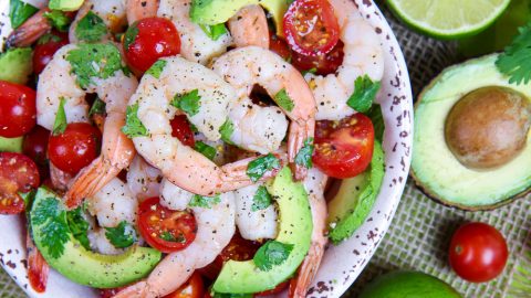 Shrimp, Avocado, tomato and cilantro