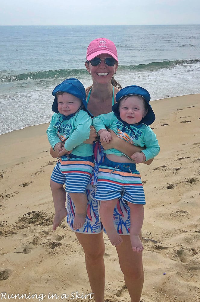 Mom with twins on Fenwick Island beach.