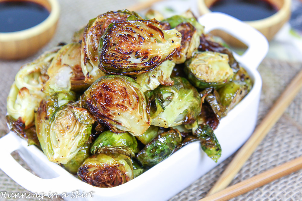 Roasted Teriyaki Brussels Sprouts recipe in a bowl.