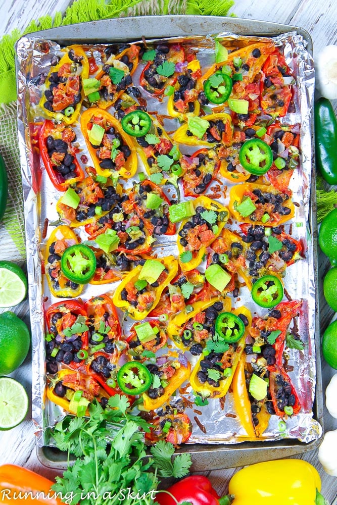 Vegetarian Mini Bell Pepper Nachos recipe overhead shot.