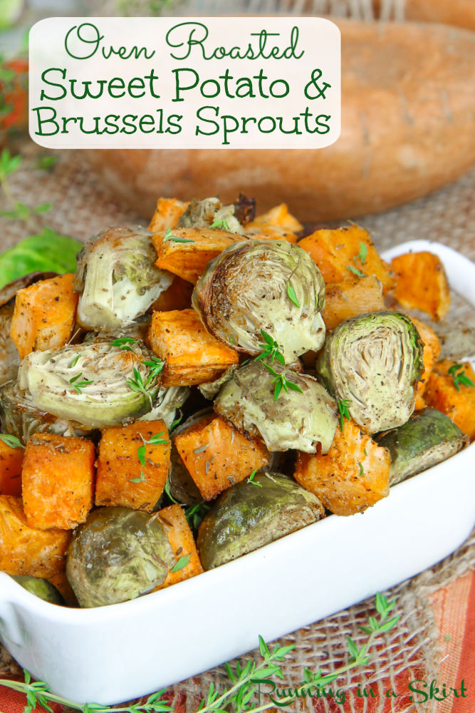 Roasted Brussels Sprouts and Sweet Potatoes Pinterest Pin