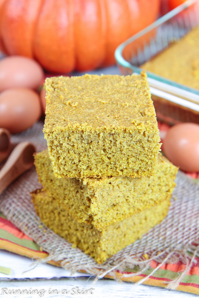 Stack of Healthy Pumpkin Cornbread recipe