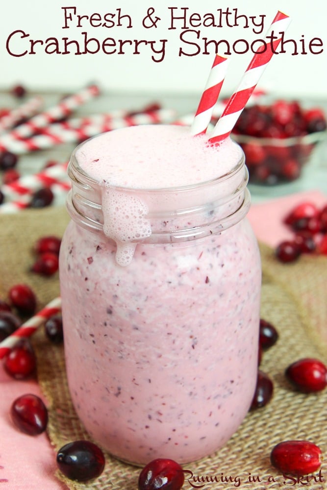 Fresh & Healthy Cranberry Smoothie recipe- DETOX + full of vitamin C & antioxidants! Filled with goodness like banana, raspberry and orange juice. Great for Uti! / Running in a Skirt #cranberry #smoothie #recipe #healthy #healthyliving #smoothierecipe via @juliewunder
