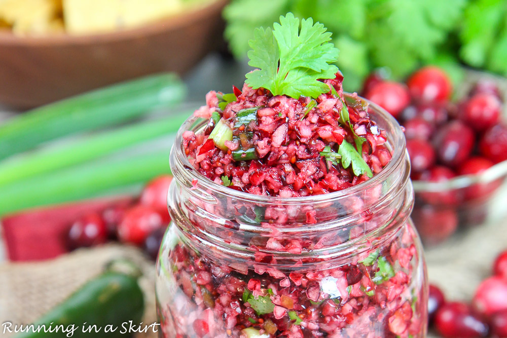 Fresh Cranberry Salsa recipe in a jar.