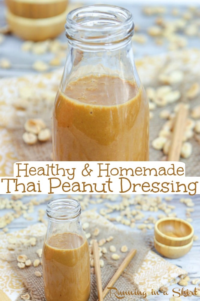 Healthy Thai Peanut Salad Dressing recipe - an easy homemade sauce! A simple Asian sauce that is the best for salads, pasta or veggies! Vegetarian, vegan friendly and keto. / Running in a Skirt #saladdressing #thai #healthy #recipe #healthyliving #salad #homemade via @juliewunder