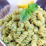 Close up of basil and Creamy Avocado Pasta Recipe