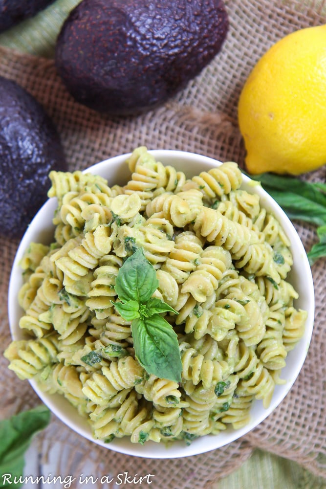 Overhead shot with pasta and lemons.