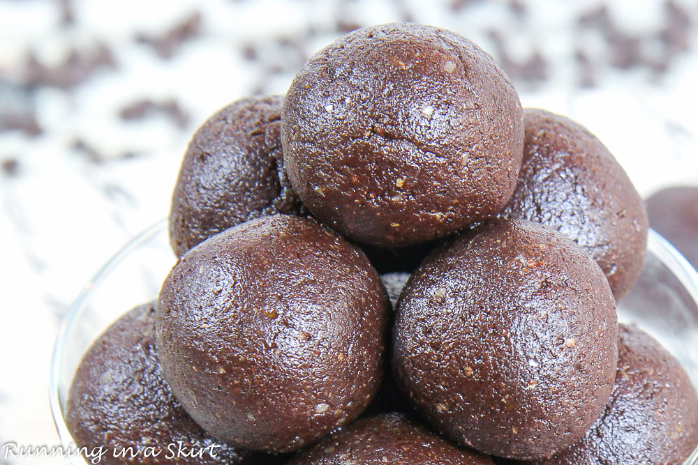 Closeup of No Bake Brownie Bites Recipe.