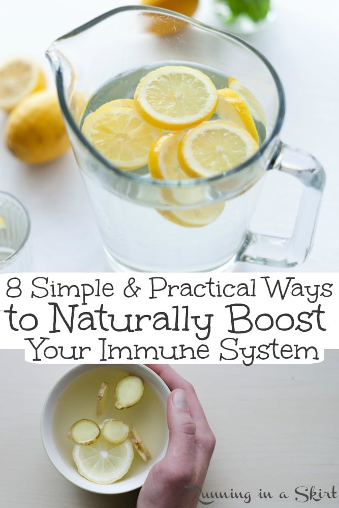 8 Ways to Naturally Boost Immune System and Stay Healthy. Includes tips, foods, supplements, and tea to actually boost your immune system for children and adults.  Information based on science! / Running in a Skirt #healthyliving #immunesystem #coronavirus #cold #flu #healthy via @juliewunder