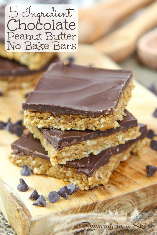 5 Ingredient Chocolate Peanut Butter No Bake Bars Pin