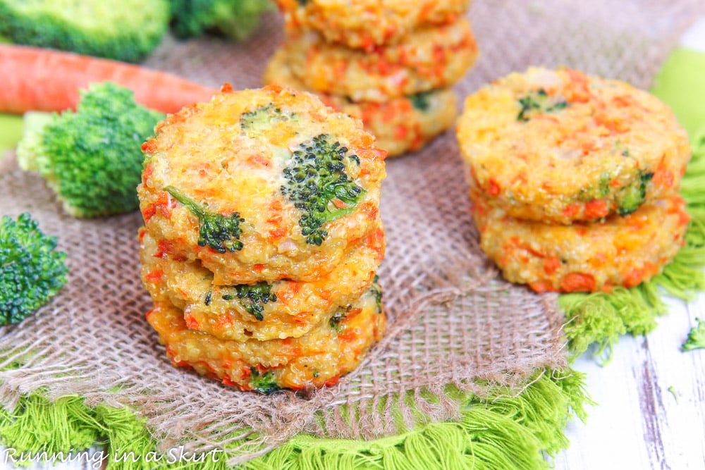 Cheesy Broccoli Quinoa Patties recipe on a napkin.