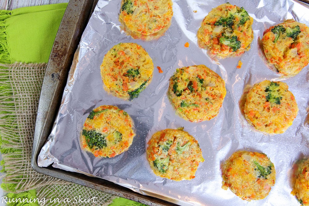 After shot of quinoa patties on a tray.