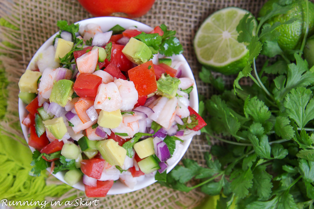 Overhead shot of shrimp salsa recipe.