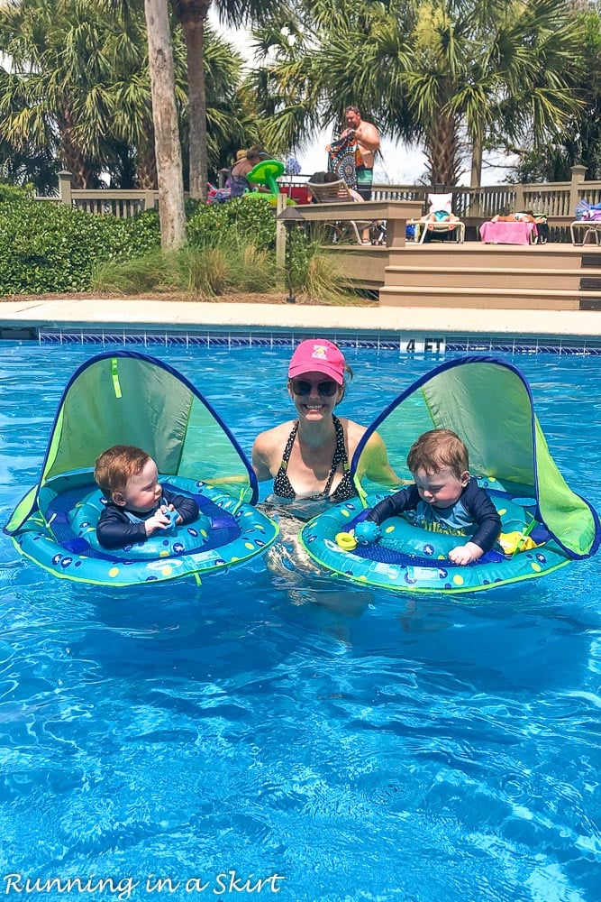 Babies in pool with SwimWays Floats.