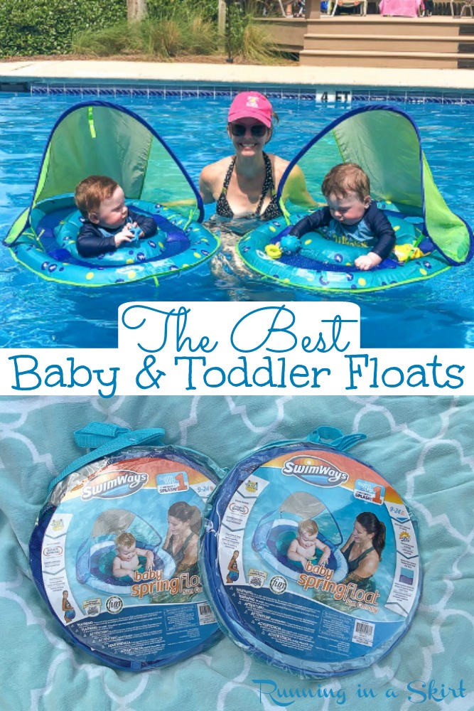 The Best Toddler and Baby Floats for the pool with canopy. Includes Infant through toddler swim ideas to keep your kids safe and happy in the water. / Running in a Skirt #twin #baby #toddler #parenting #pool via @juliewunder