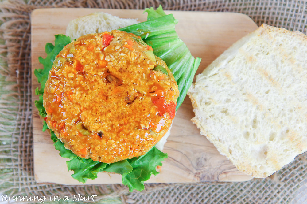 Overhead shot of homemade chickpea burger patty.