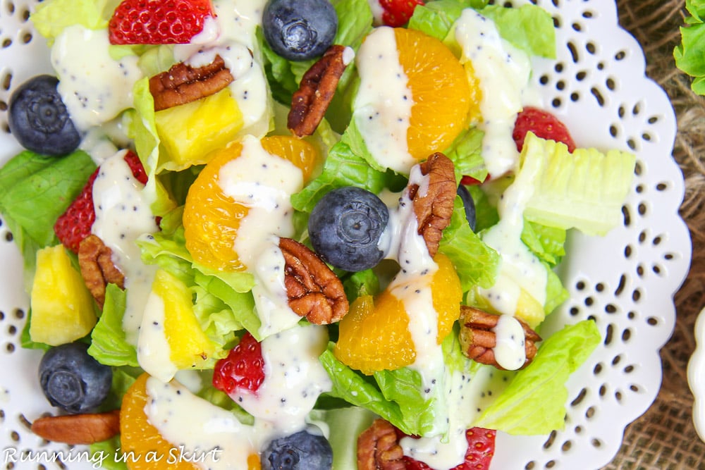 Overhead shot Copycat Panera Strawberry Poppyseed Salad.