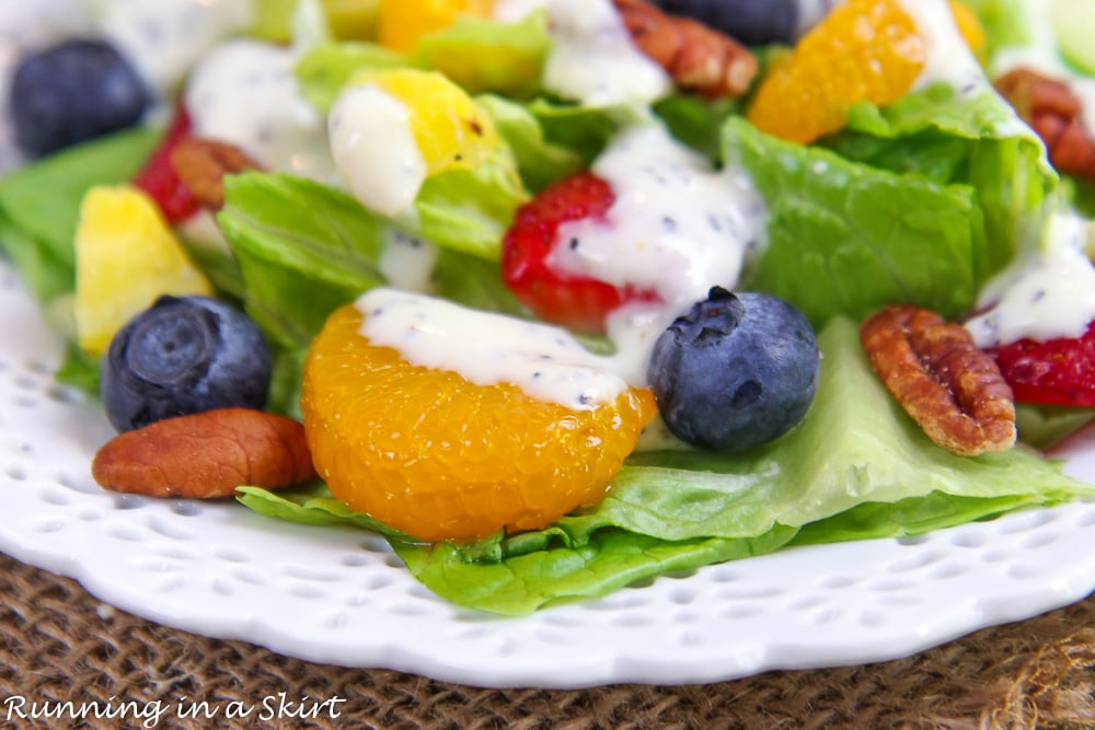 Closeup of the fruit on the salad.