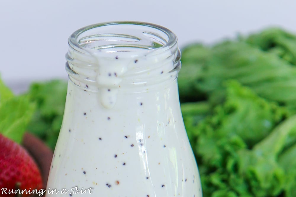 Top of bottle dripping with Poppyseed Salad Dressing.