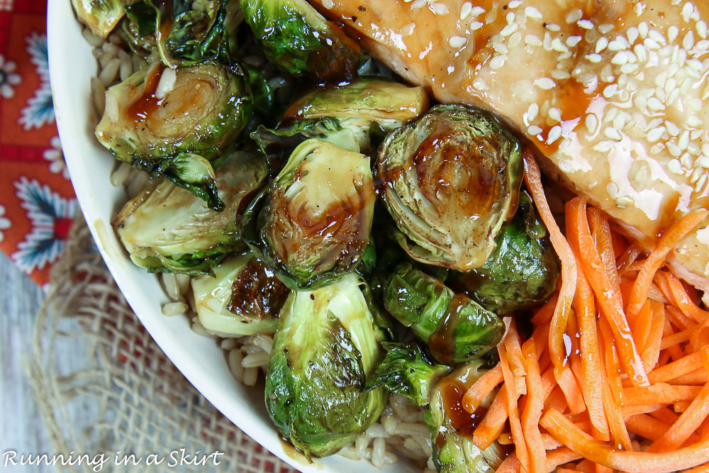 Brussels sprouts with teriyaki sauce.