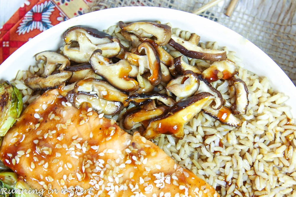 Mushrooms in the Teriyaki Salmon Bowl.