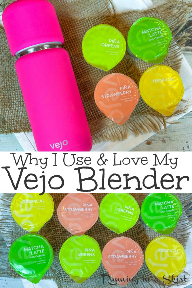 Why I love my Vejo Blender- Vejo Blender Review- an honest review of the blender and best pods to try. This single serve, pod-based, portable blender is a game changer for healthy drinks and healthy smoothies on the go. It's like a Keurig for juice! / Running in a Skirt #healthyliving #smoothies #blender #healthy #vegan #vegetarian #keto via @juliewunder