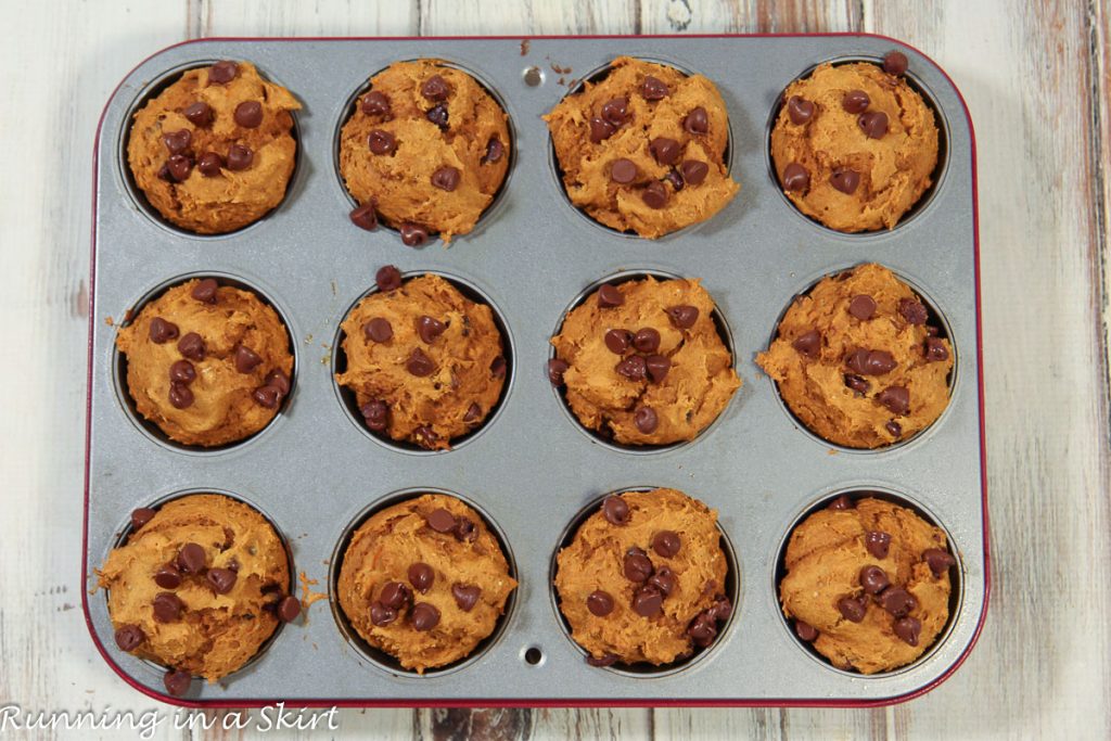 Baked 3 Ingredient Pumpkin Muffins with Cake Mix in a muffin tray.