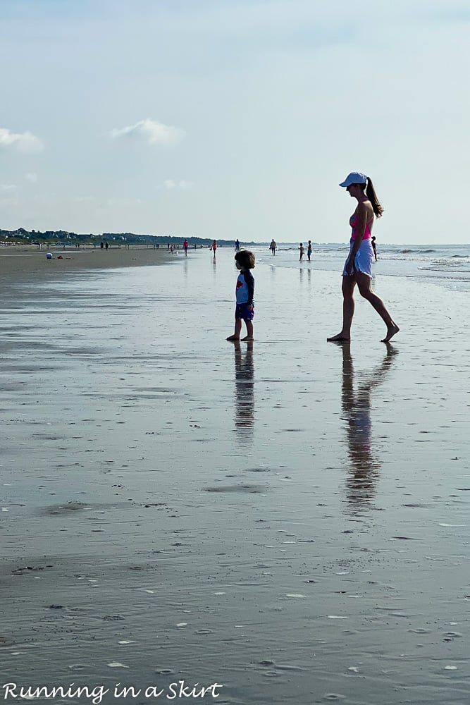 Mom on beach with toddler in Kiawah Island.