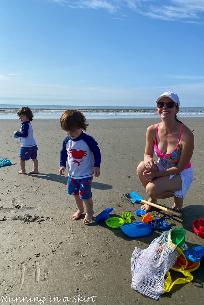 Mom with twins on beach Kiawah Island SC