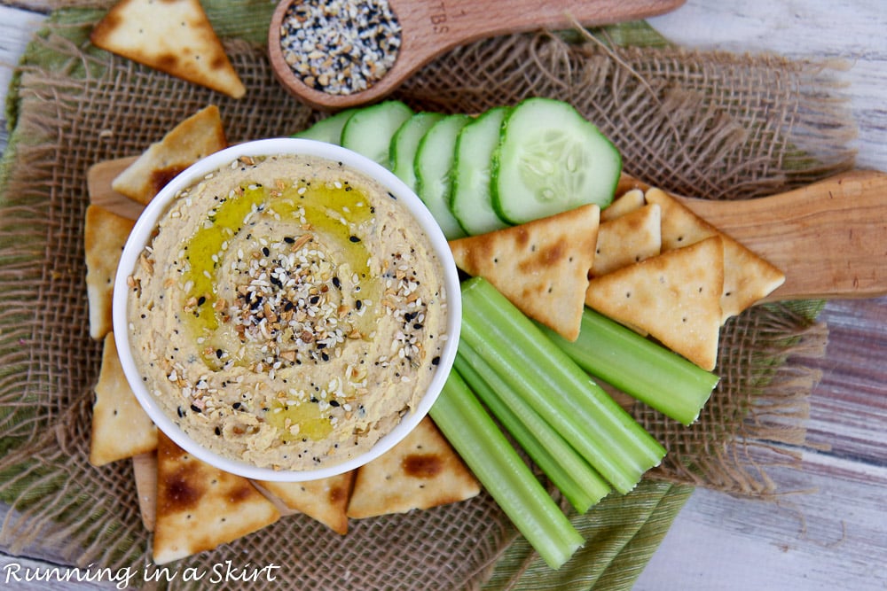 Everything Bagel Hummus overhead shot.