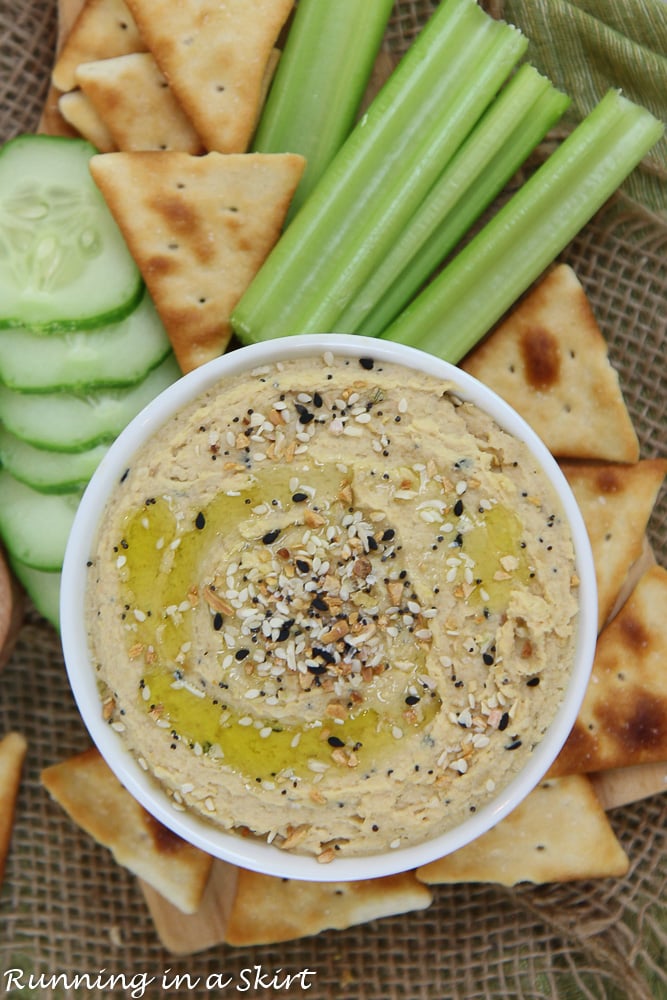 Everything Bagel Hummus overhead shot.