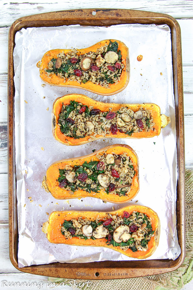 Process shot of squash going in the oven.