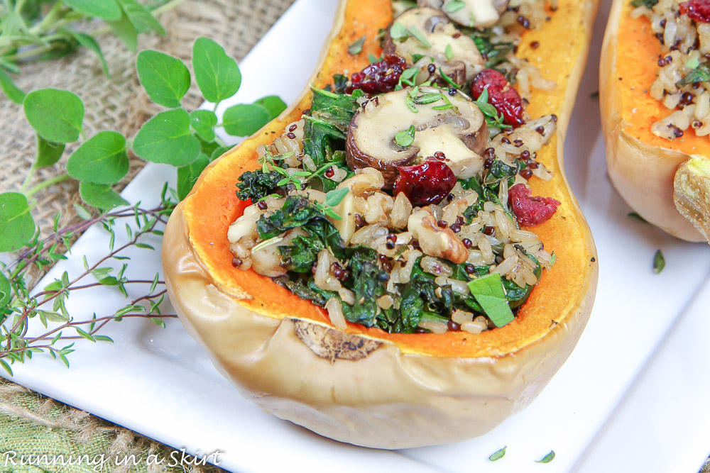 Close up of the stuffing for the stuffed butternut squash.