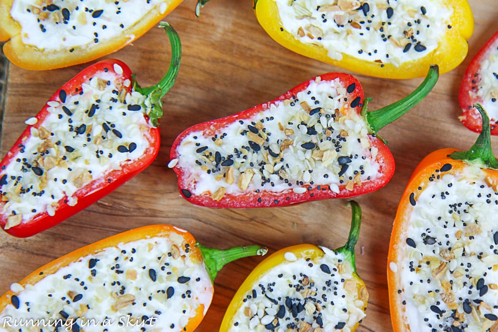 Overhead closeup of Cream Cheese Stuffed Mini Peppers.