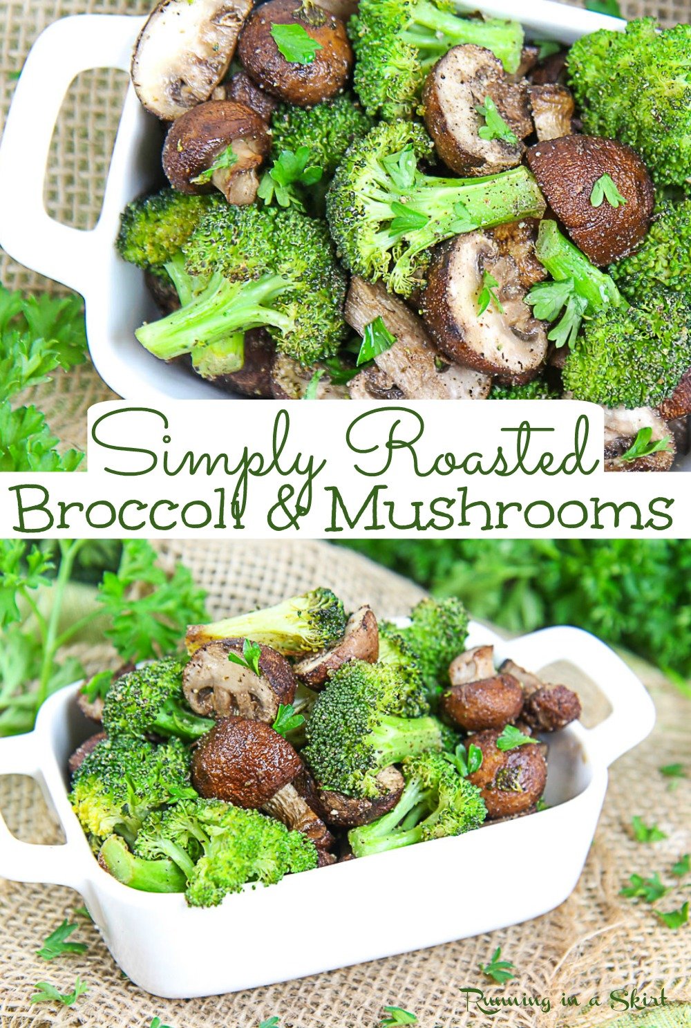 Oven Roasted Mushrooms and Broccoli recipe - Healthy Roasted Broccoli with Mushrooms with garlic - only FOUR INGREDIENTS! A simple roasted vegetable side dish that's healthy, clean eating, low carb, vegan, gluten free, and vegetarian. This healthy side dish is great for weeknights or even holidays. You will love this low carb side dish! / Running in a Skirt #lowcarb #vegetarian #vegan #healthyliving #sidedish #glutenfree #broccoli #mushrooms via @juliewunder