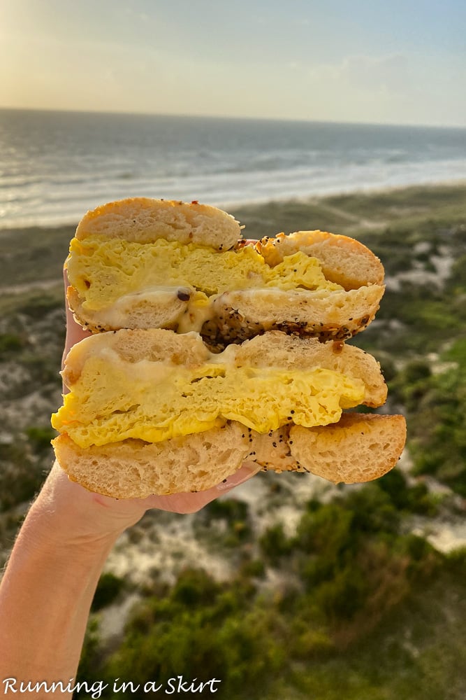 Bagel sandwich at the beach on Amelia Island